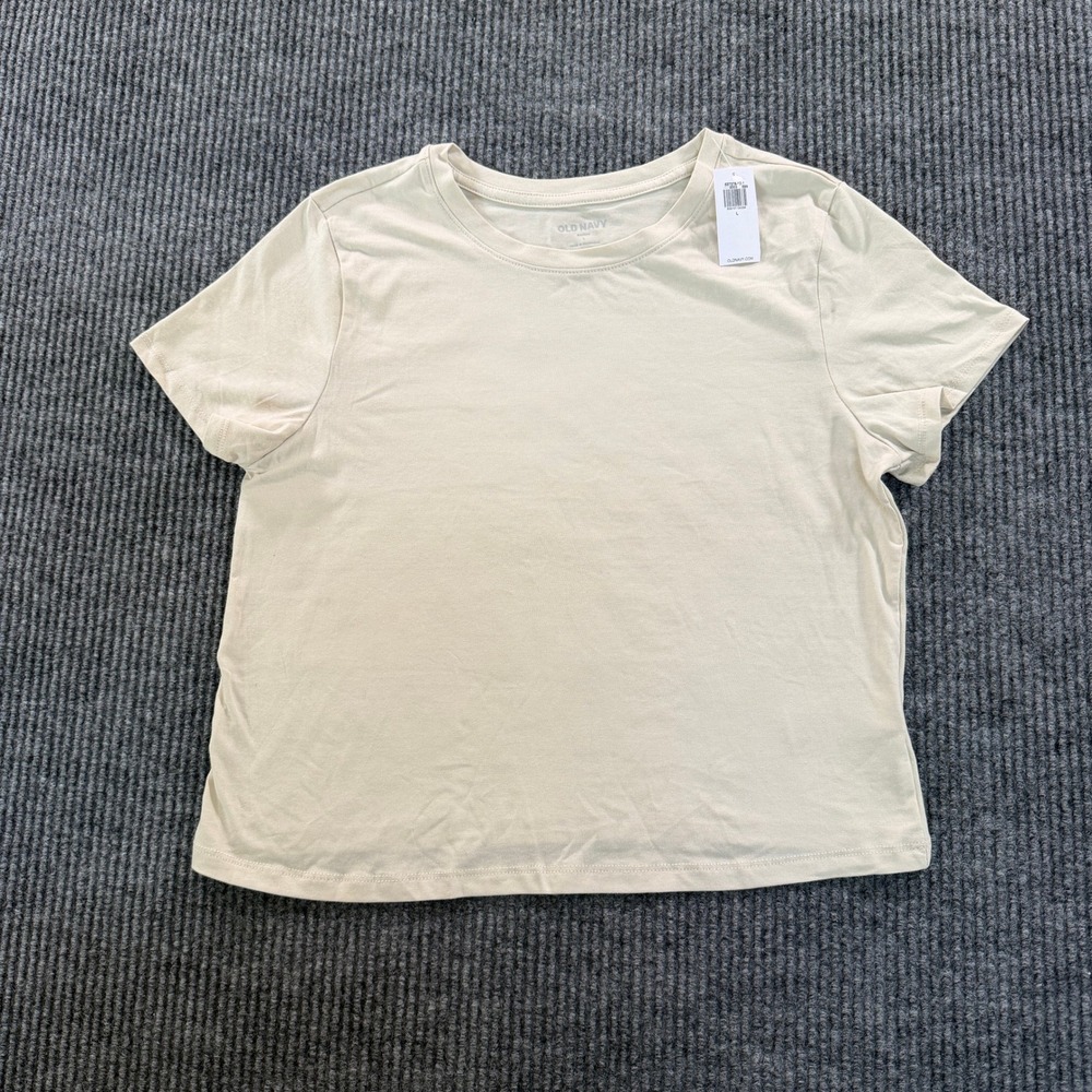 Old Navy Womens Bestee Crew Neck T Shirt Size L Beige Solid Cotton Modal Tee